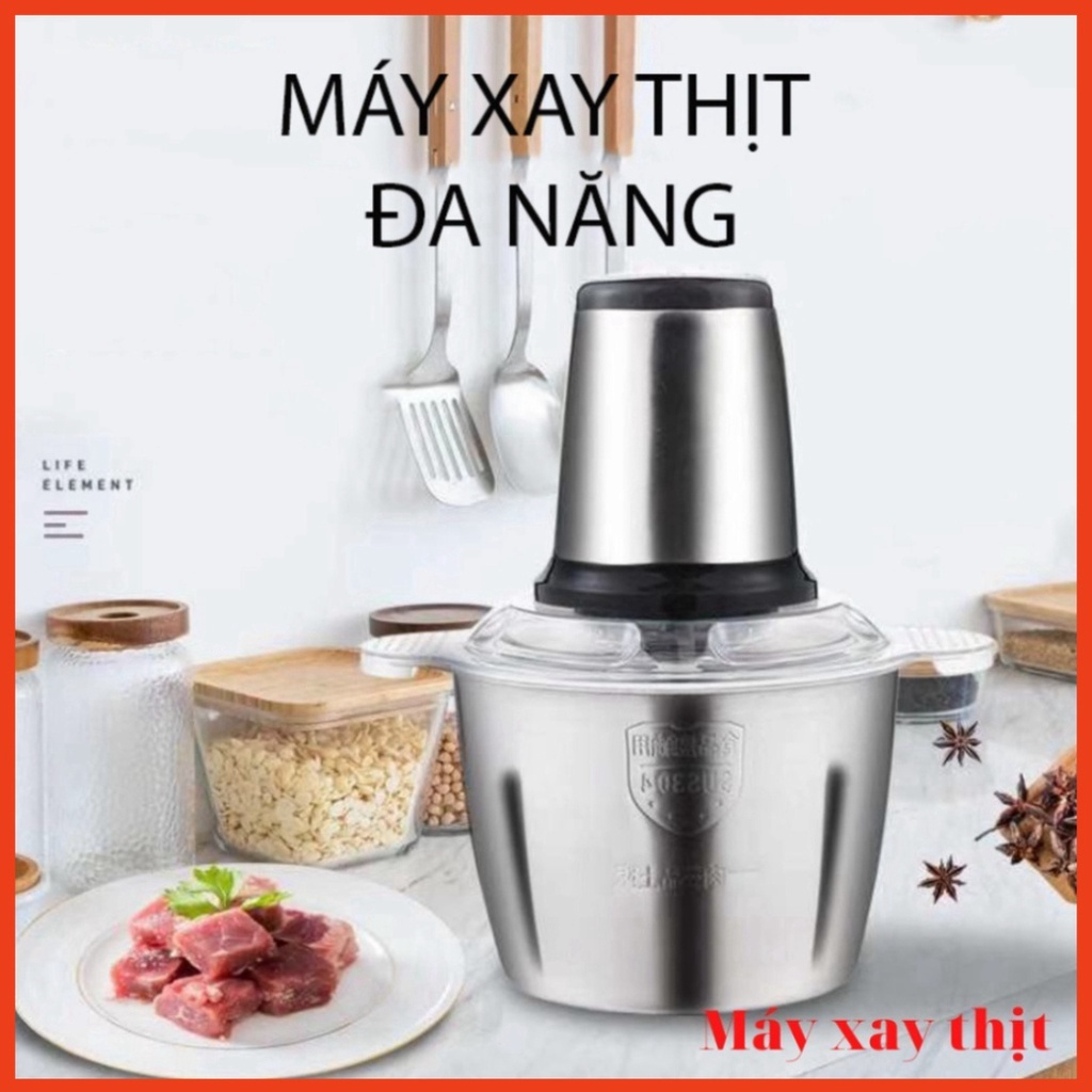 Máy Xay Thịt Đa Năng, Cối INOX 304, Dung Tích 2L, Công Suất 250W, 4 Lưỡi Kép, Cối Xay Thực Phẩm Rau Củ Quả - Hàng Chính Hãng