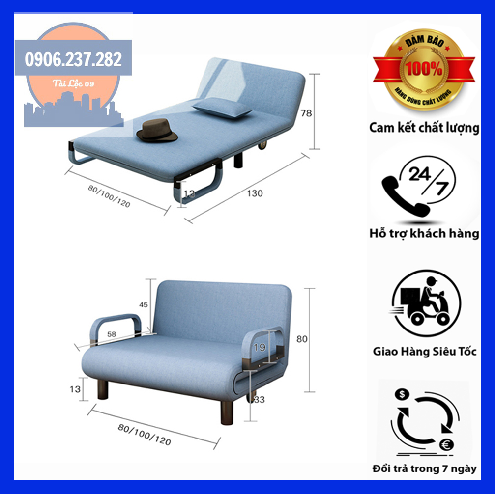 Ghế sofa gấp gọn đa năng rộng 80cm, 100cm, 120cm, giường sofa gấp gọn thành ghế