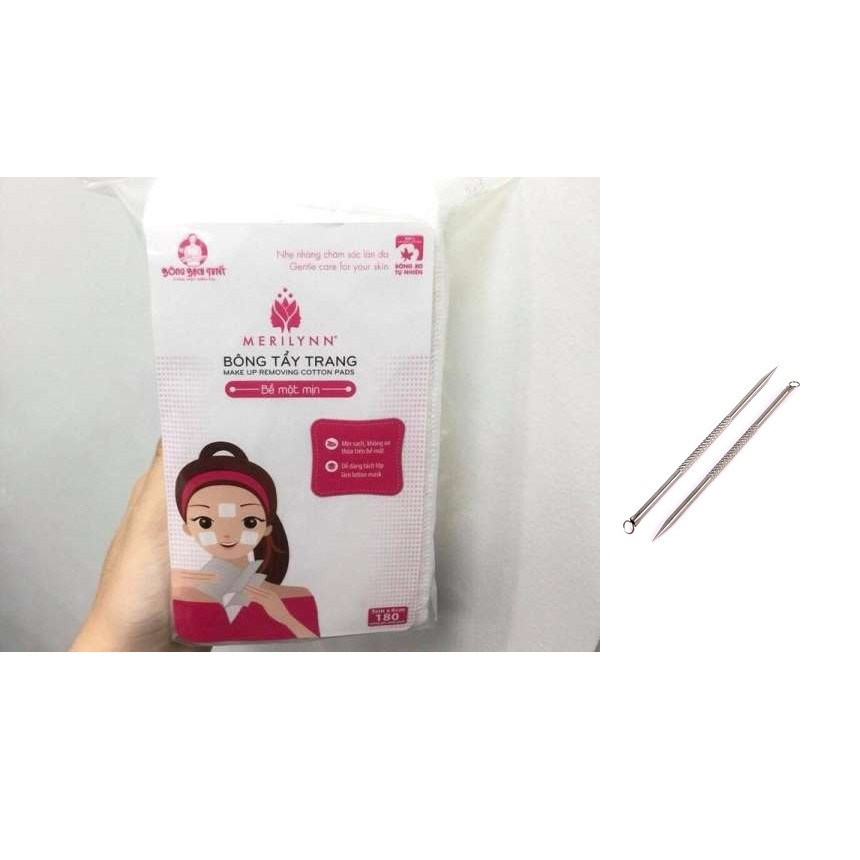 Bông tẩy trang bề mặt mịn Bông Bạch Tuyết  tặng 2 cây nặn mụn