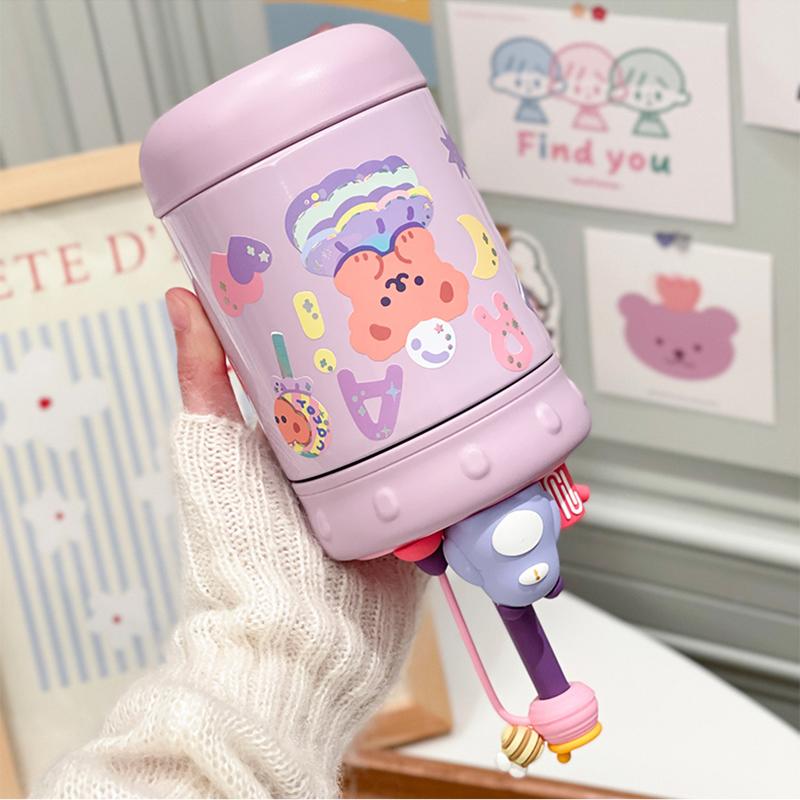370Ml Gấu Giữ Nhiệt Bình Nước Có Ống Hút Dán Thép Không Gỉ Cách Nhiệt Nóng Cốc Uống Nước Quà Tặng Sinh Nhật Cho Trẻ Em con Trưởng Thành