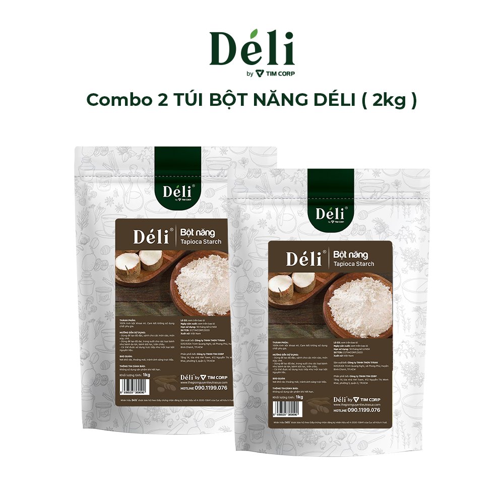 Bột Năng Déli 2KG [COMBO 2 TÚI BỘT NĂNG] HSD: 12 tháng, nguyên liệu dùng làm bánh, topping trà sữa, nấu ăn,...Các quán hay dùng 