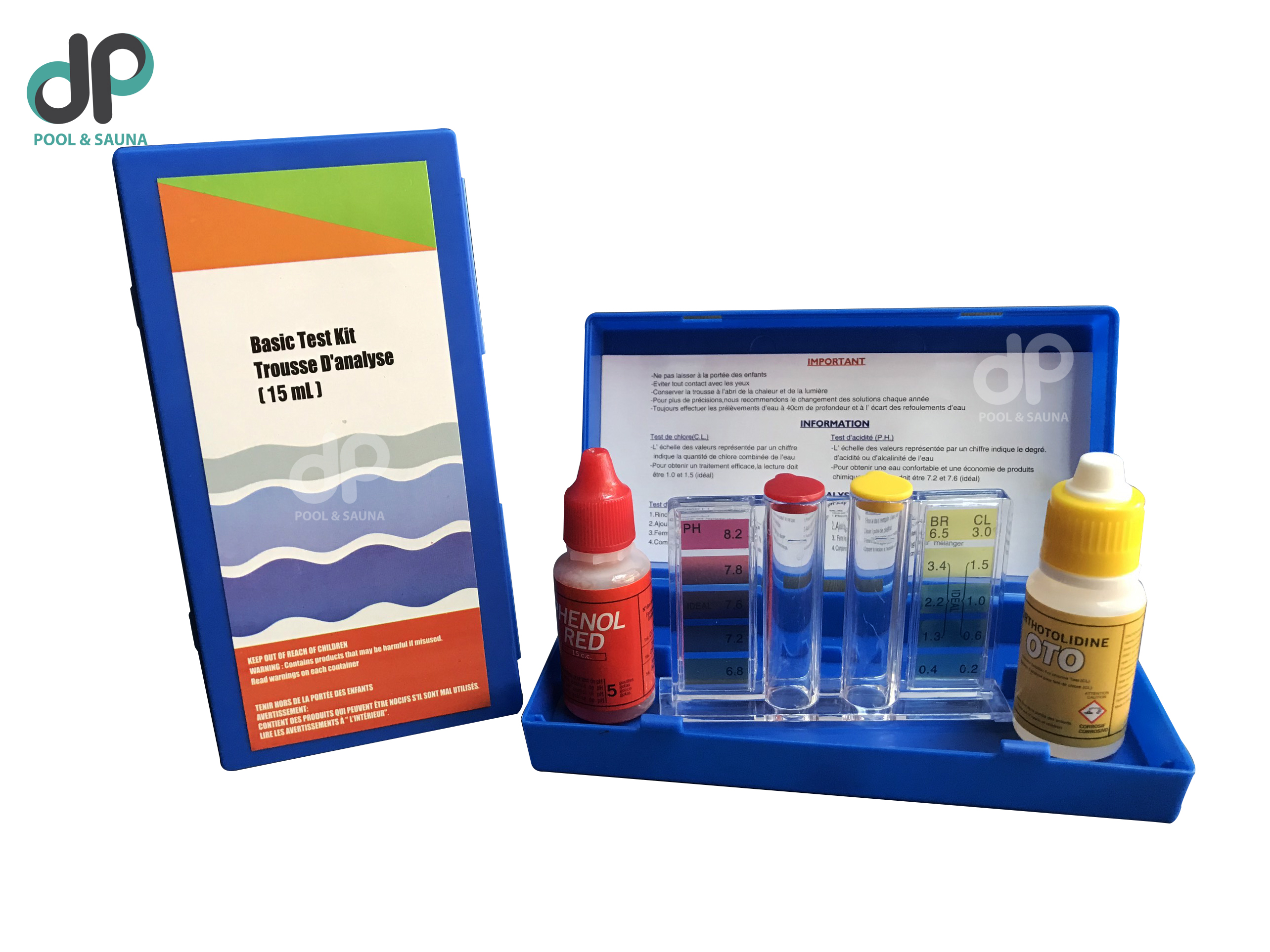 Bộ thử PH và CLO nước hồ bơi 2 trong 1 - Basic Test Kit Trousse D'analyse (15ml)