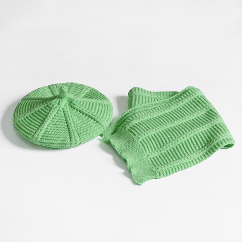 2-8years Bé Gái Đan Mũ Khăn 2 máy tính Bộ Trẻ Em Mũ Nồi Boina Bufanda Vàng Cam Đỏ Xanh Xám