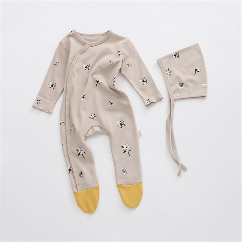Quần Áo Bé Sơ Sinh Có Mũ In Hình Bé Chân Jumpsuit Áo Dài Tay Trẻ Sơ Sinh Bé Trai Bé Gái Xuân Đáy Liền Quần