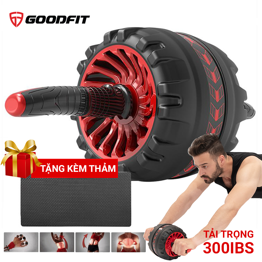 Con lăn tập bụng, con lăn tập cơ bụng trợ lực lò xo GoodFit chịu tải 200kg, hỗ trợ tập gym, tập thể dục tại nhà Goodfit GF600AB