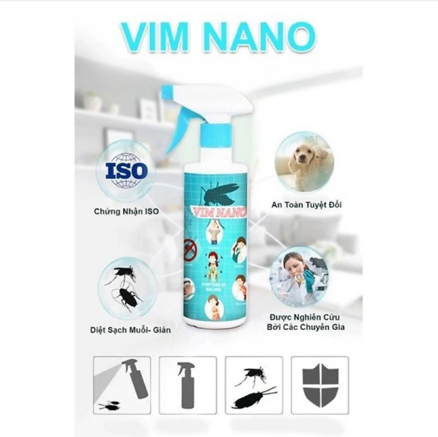 Bình Xịt Đuổi Côn Trùng Vim Nano - Đuổi Ruồi, Muỗi, Côn Trùng Gây Hại, Mùi Hương Thảo Mộc, Dễ Chịu Chai 500ml