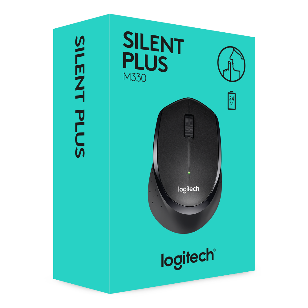 Chuột không dây Logitech M330 Silent Plus giảm ồn 90% - USB 2.4GHz, pin 2 năm, phù hợp người thuận tay phải, PC/ Laptop - Hàng chính hãng - Màu Đen