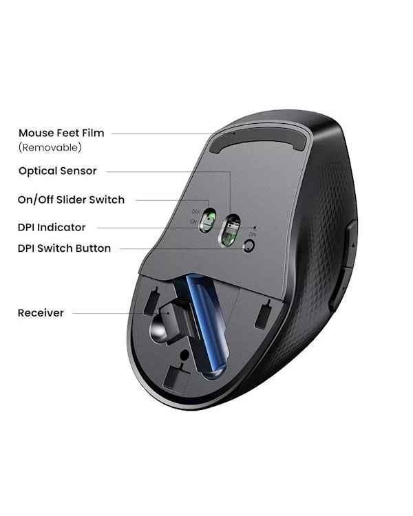 Ugreen UG90395MU101TK 4000Dpi Chuột không dây + Bluetooth Ergonomic có 5 chế độ bấm Màu Đen - HÀNG CHÍNH HÃNG