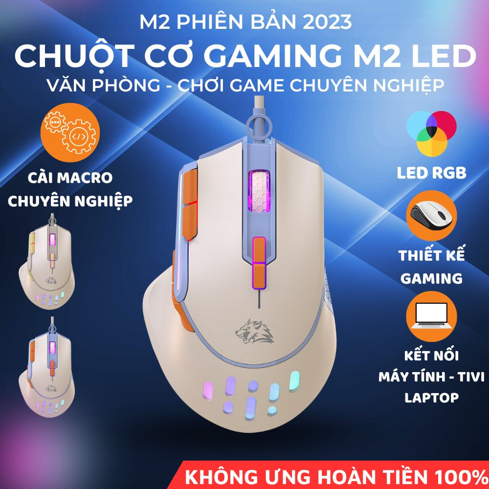 Chuột Máy Tính Có Dây Gaming Led Đổi Màu M2 Thiết Kế Đẹp Có Nút Chỉnh DPI Chơi Game Cực Đã