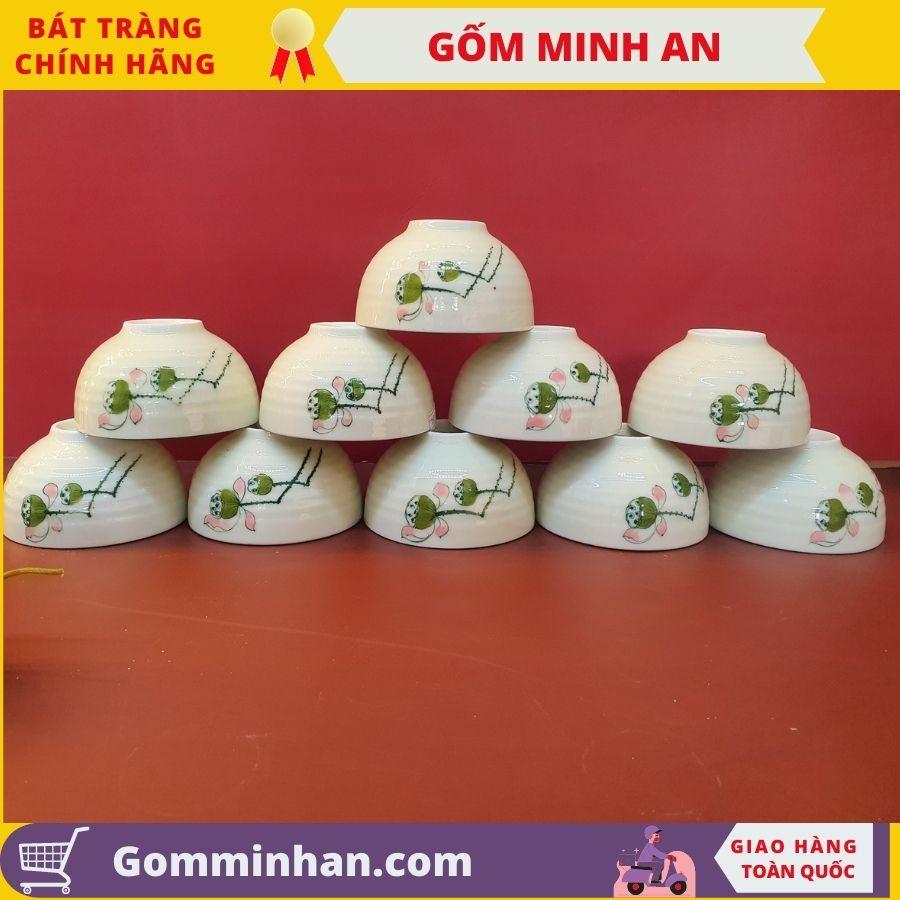 Bát cơm sứ men kem Gốm Sứ Bát Tràng vẽ hoa văn- Gốm Minh An- Bát ăn cơm chất lượng