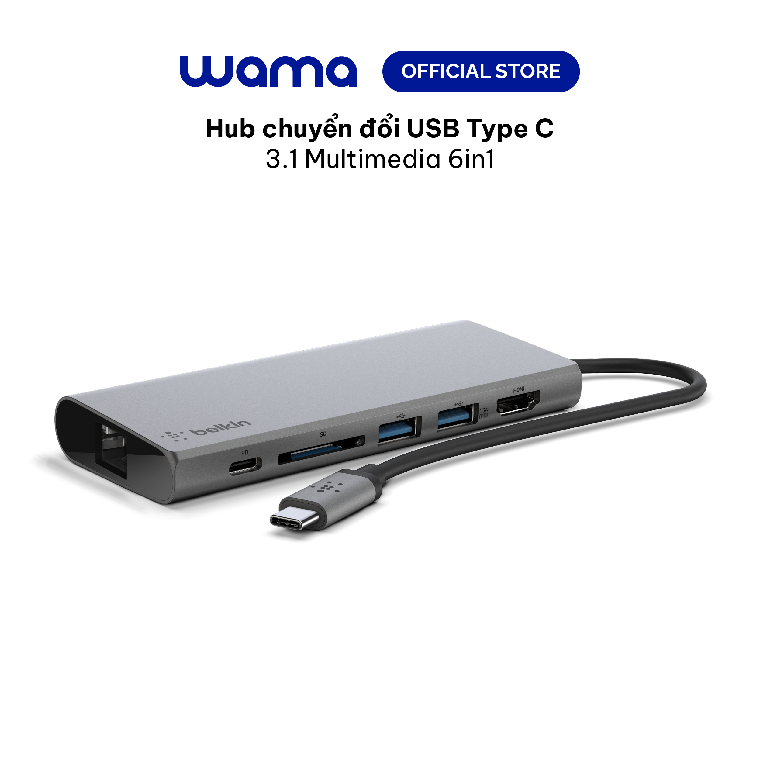 Hub chuyển đổi USB Type C Multimedia 6 in1 Belkin - Hàng chính hãng - Bảo hành 2 năm