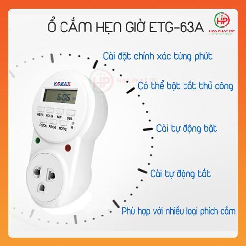 Ổ cắm hẹn giờ Komax ETG-63A tải điện 400w chu kỳ 7 ngày cài đặt giờ, phút, giây - Hàng chính hãng