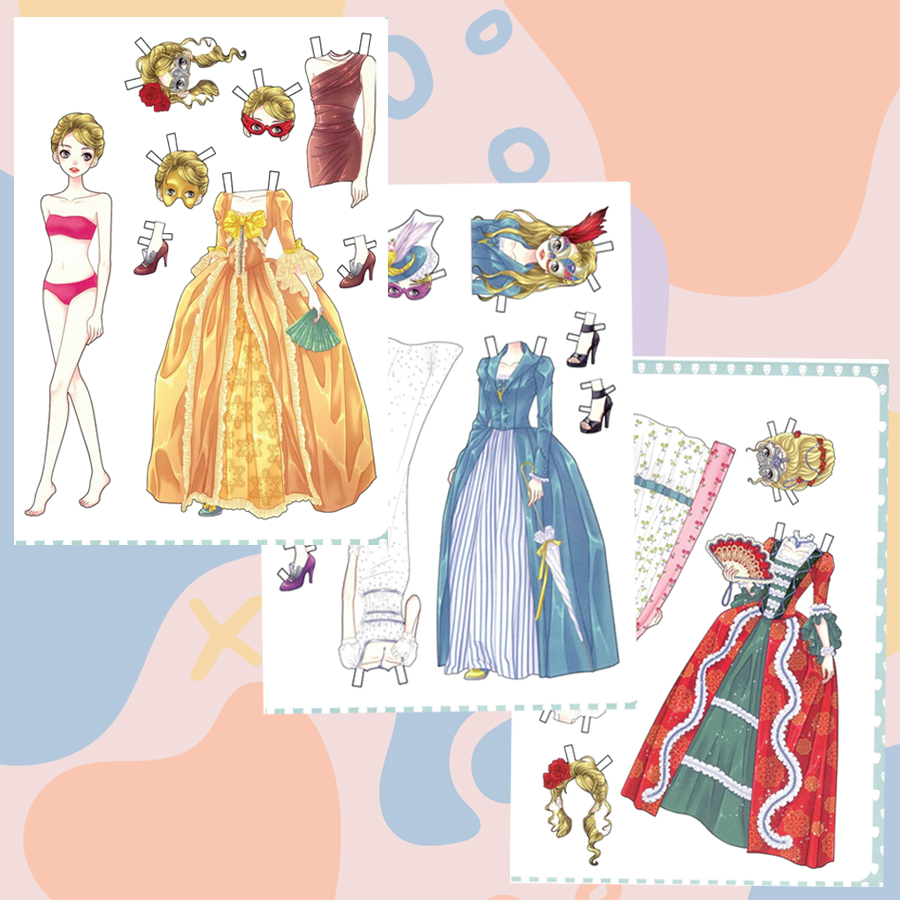 Combo 6 búp bê giấy (paper doll) thay đồ thời trang đồ chơi cắt thủ công cho bé 6 hình siêu đáng yêu BBG0014