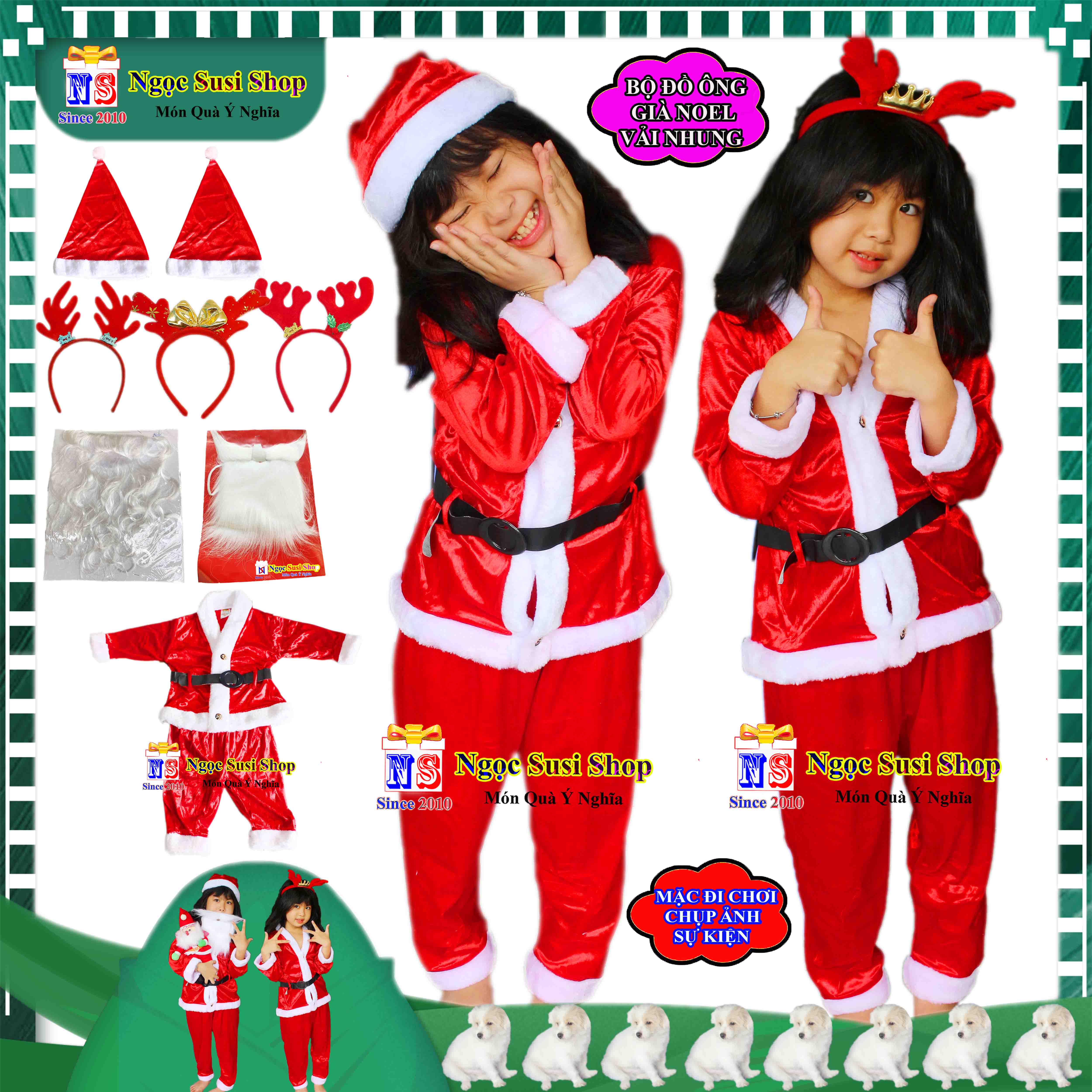 BỘ ĐỒ ÔNG GIÀ NOEL CHẤT VẢI NHUNG CAO CẤP CHO BÉ TỪ 1 - 10 TUỔI MẶC ĐI CHƠI CHỤP ẢNH SIÊU ĐẸP