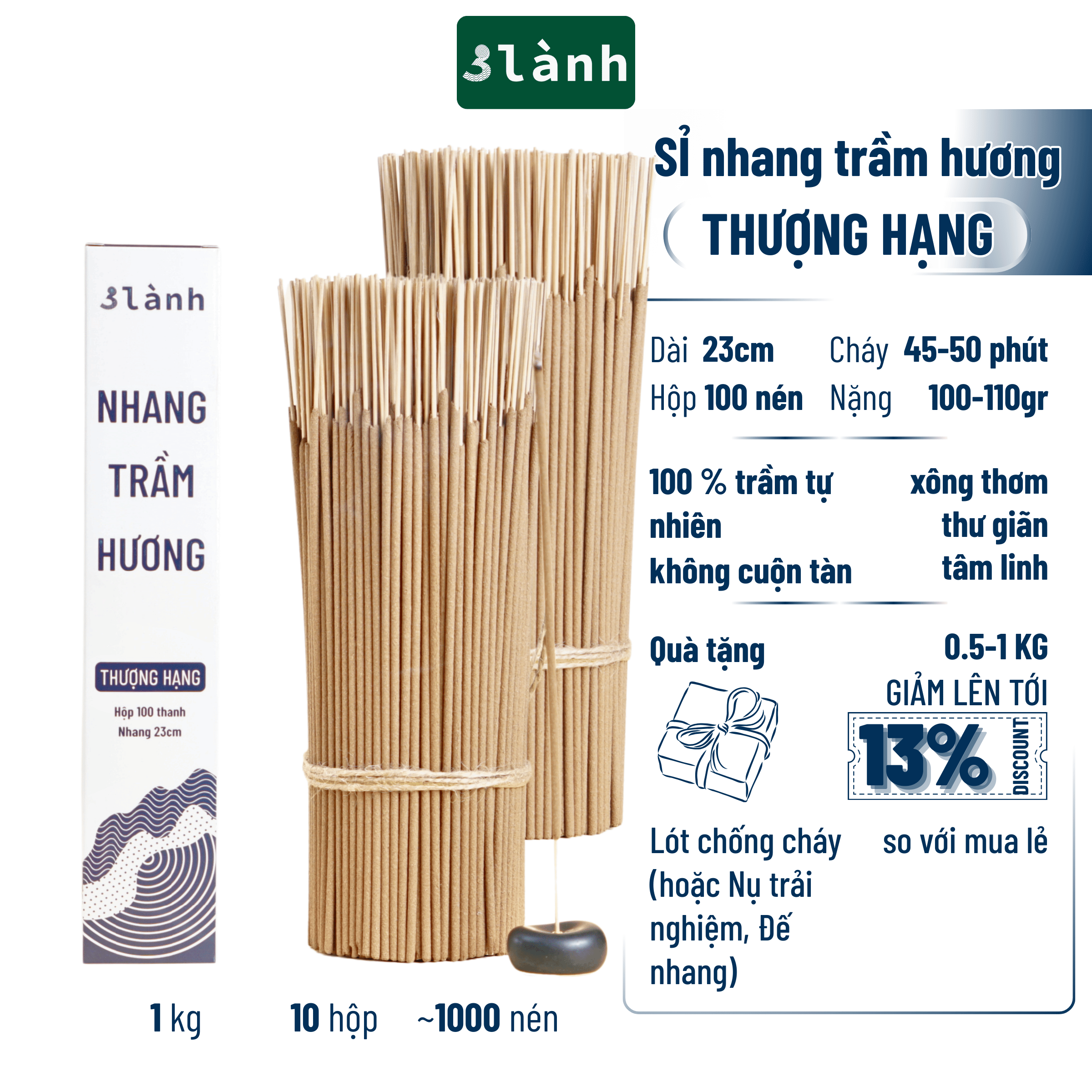 Nhang Trầm Hương 3 Lành Loại Thượng Hạng Dài 23-30-40cm 0.5kg Tự Nhiên 100% >15 Năm Thờ Cúng Tâm Linh Tài Lộc