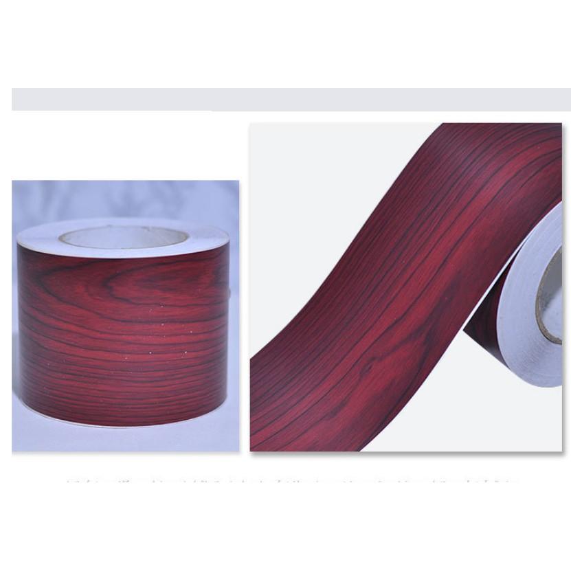 Cuộn 5m decal dán viền tường giả gỗ nâu đỏ chiều cao 10cm keo sẵn