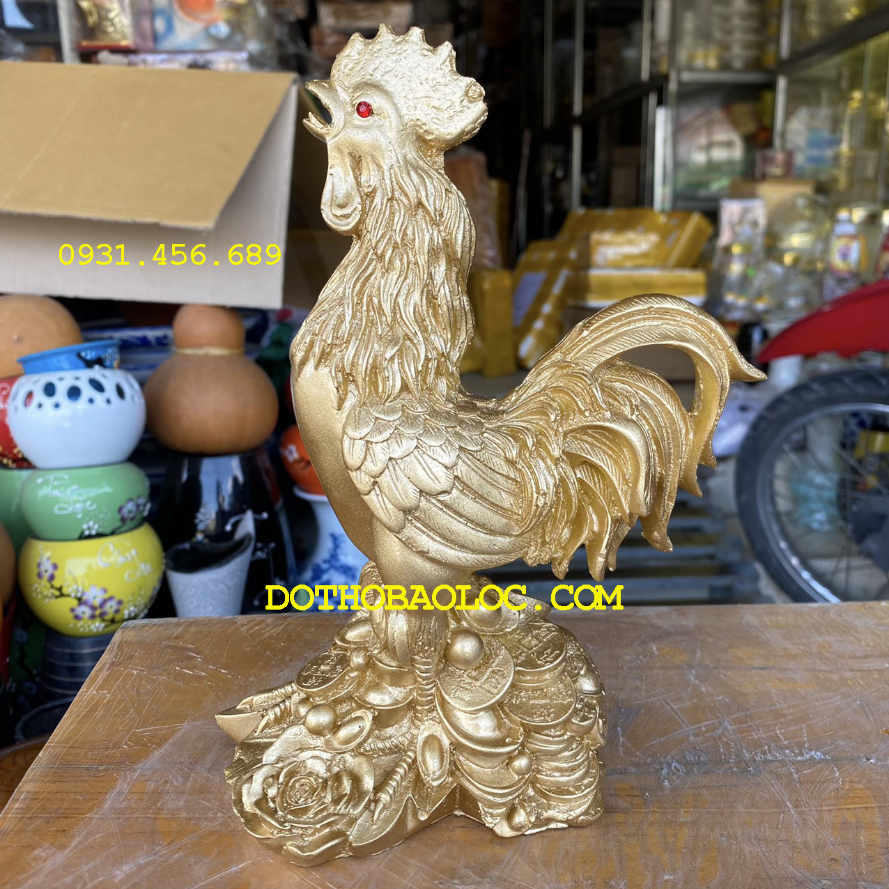 Tượng Gà Trống Phước Lộc phong thủy bằng bột đá cao 23cm