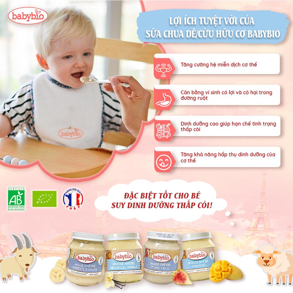 Sữa chua cừu hữu cơ cho bé ăn dặm Babybio dạng hũ thuỷ tinh 130g dành cho bé từ 6 tháng tuổi