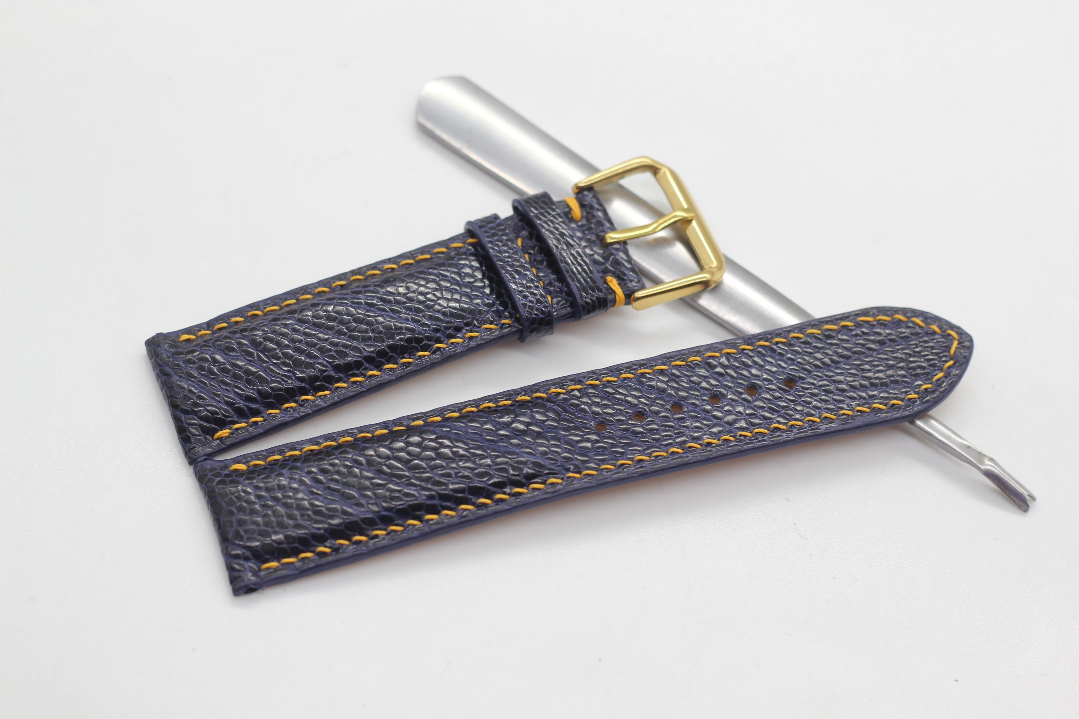 Dây đồng hồ da thay thế đà điểu thật Songhan Leather hoàn thiện thủ công màu xanh khóa kim cài, BH 6 tháng WSOT-01