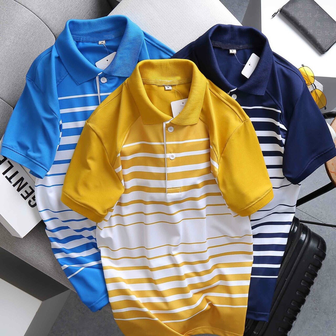 Áo thun polo nam sọc ngang cá sấu có cổ bẻ Nexx & Dee trung niên vải thun lạnh cao cấp ND001