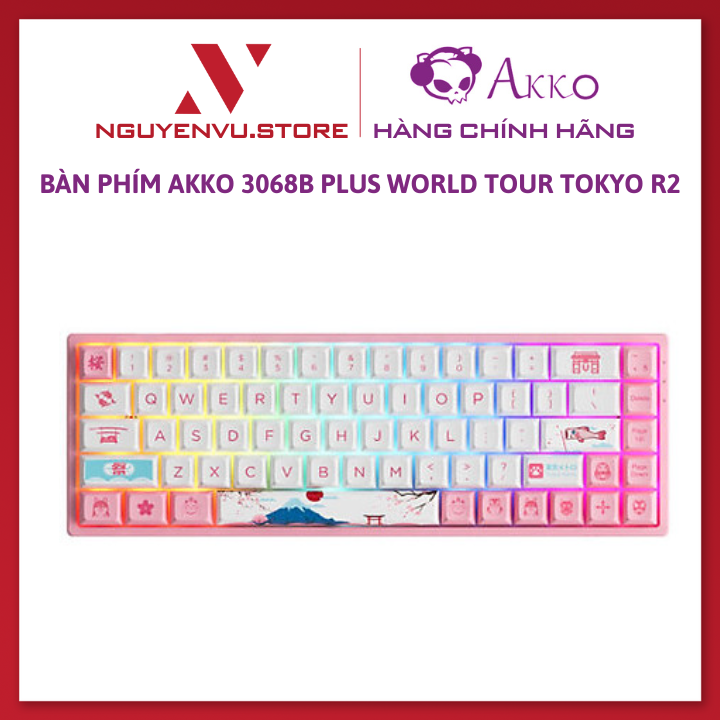 Bàn phím cơ AKKO 3068B Plus World Tour Tokyo R2 (Bluetooth 5.0 / Wireless 2.4Ghz / Hotswap / Foam tiêu âm / AKKO CS Jelly Pink) - Hàng Chính Hãng