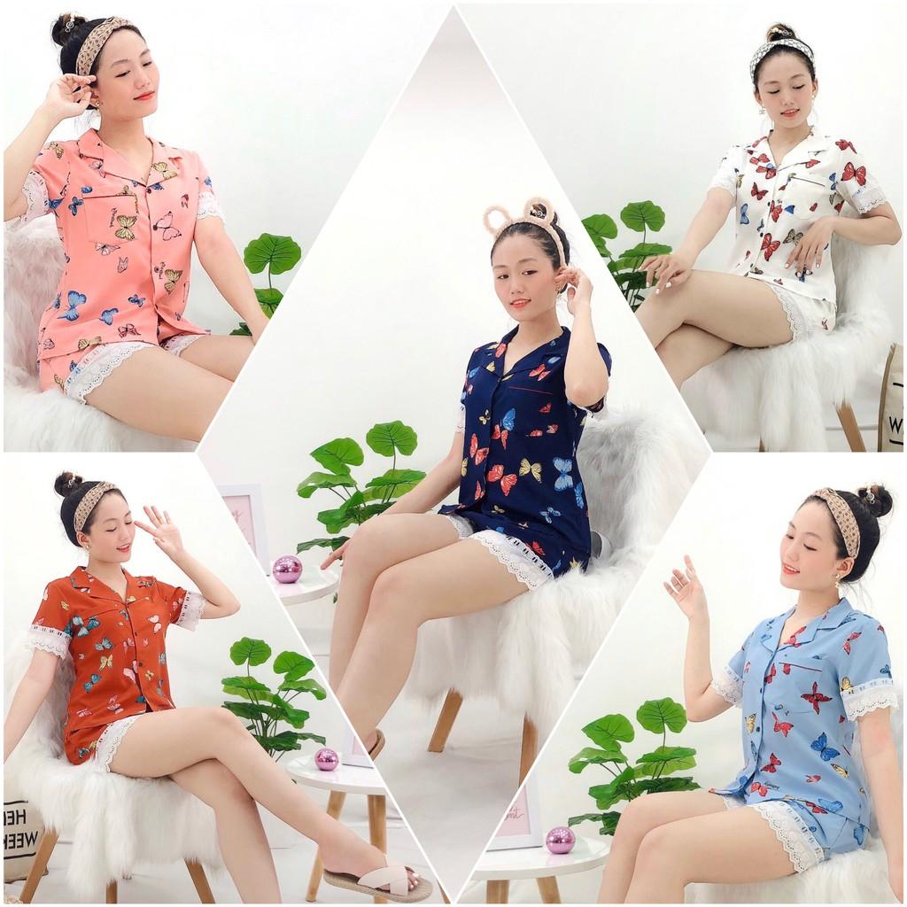 Bộ Mặc Nhà Nữ NHIHOUSE71 Pijama Quần Ngắn Tay Ngắn Phối Ren Họa Tiết Bướm Xinh 45-65kg