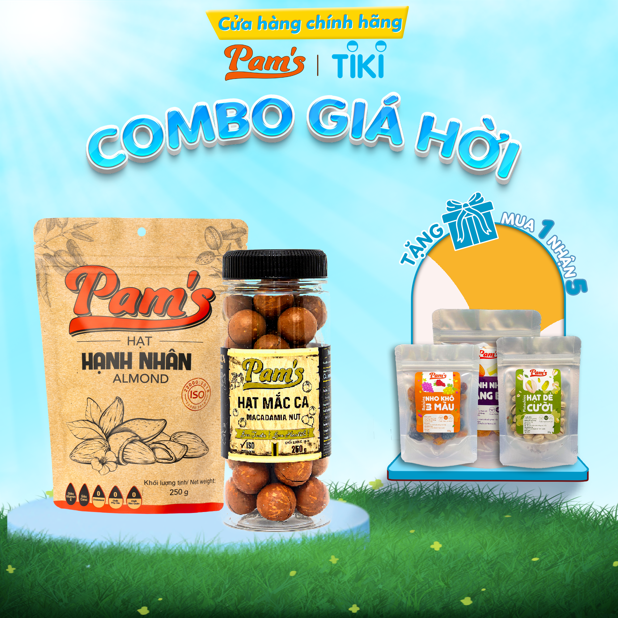 Combo hạnh nhân Mỹ + Macca nhập khẩu Úc Pam's - Sấy chín giòn thơm, nguyên vị