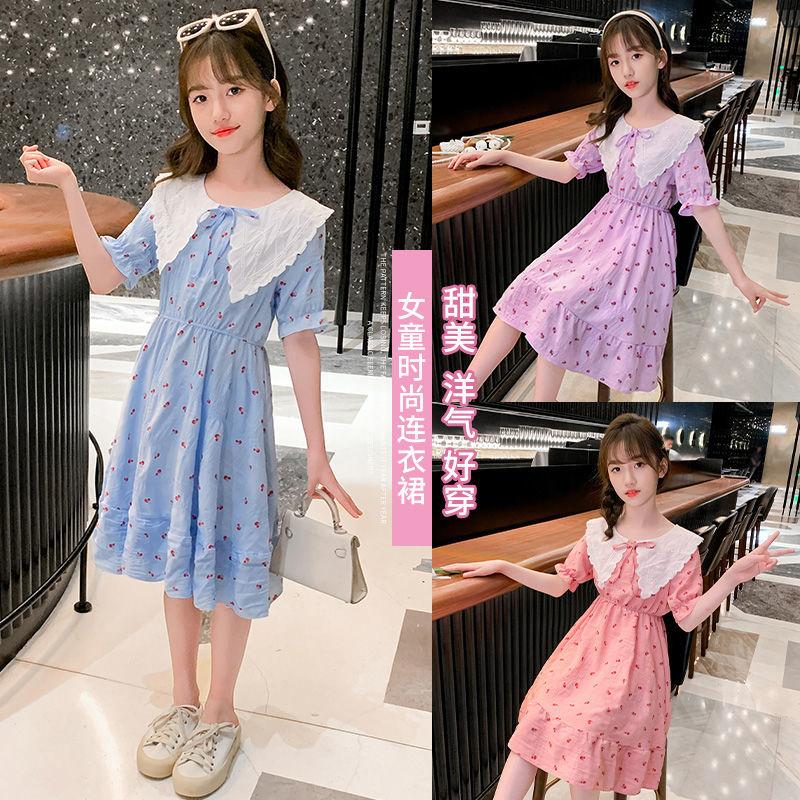 DONGSHOP HOT Cô gái ăn mặc 2023 mùa hè ăn mặc cô gái váy công chúa Mid-Boy Cherry hoa đầm đầm đầm đầm mùa hè cho trẻ em