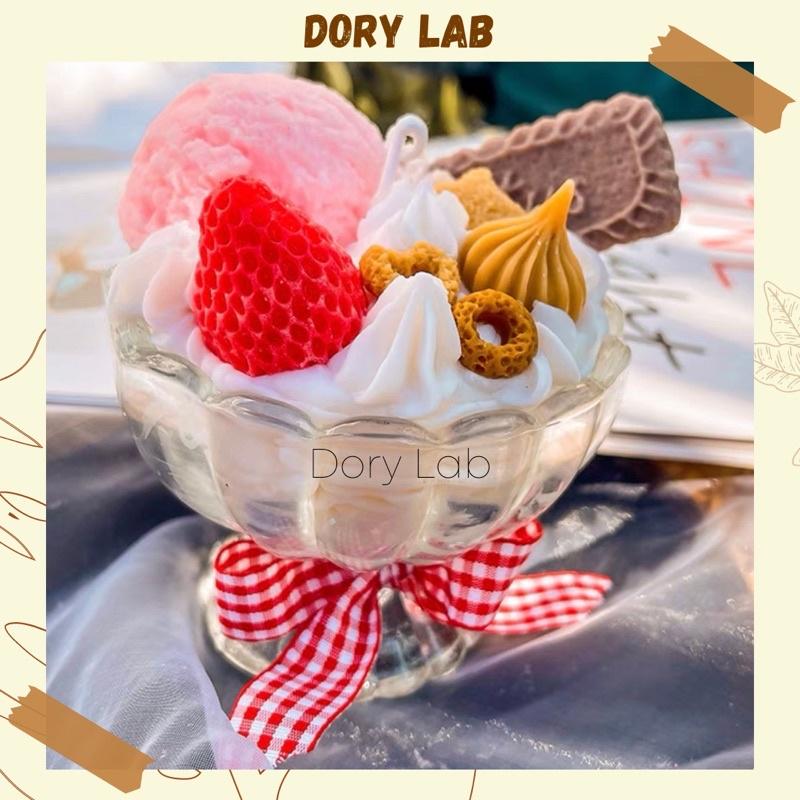 Nến Thơm Ly Kem Dâu Tây Nhiều Topping Không Khói Handmade, Phụ Kiện Decor - Dory Lab