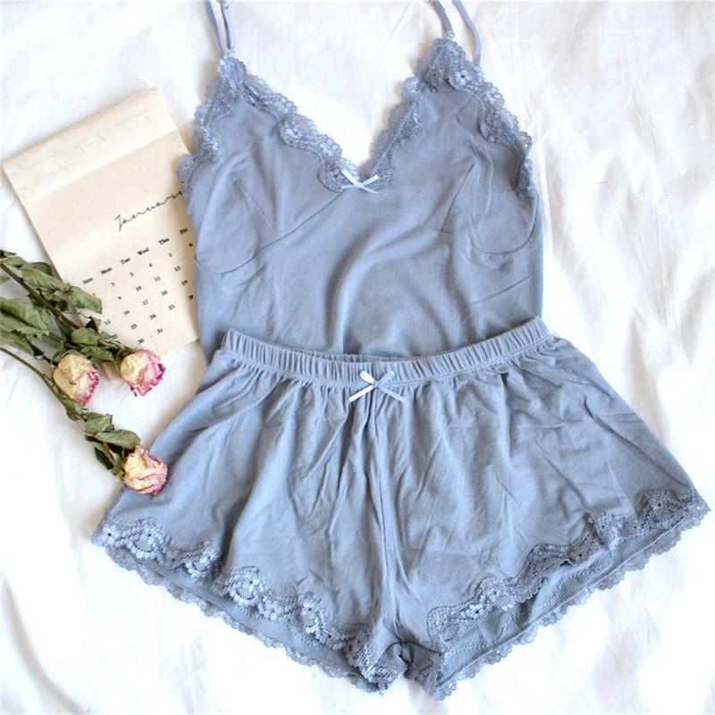 MẪU MỚI - Bộ ngủ 2 dây chất lanh thun tăm mềm mịn phối ren cực đẹp siêu mát