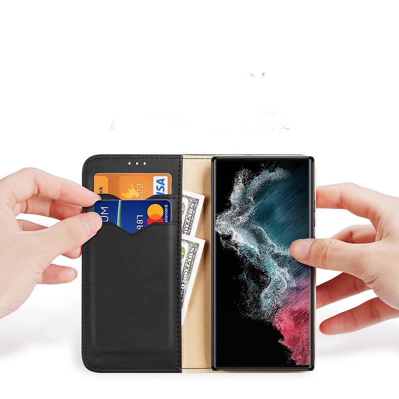 Bao da da bò thật cho Samsung S23 Ultra 5G kiểu ví 2 mặt cao cấp