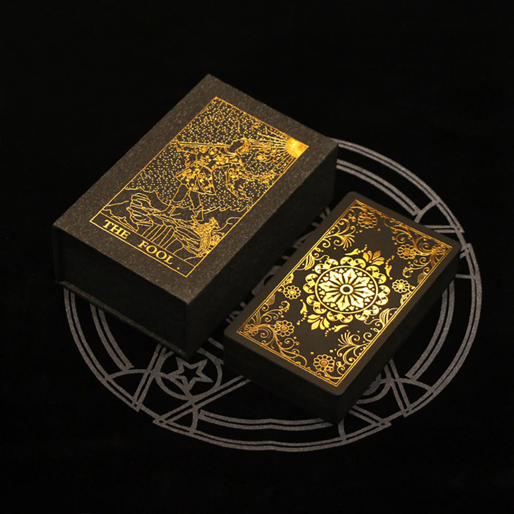 [Bài Nhựa Size Gốc] Bộ Bài Tarot Gold Foil Cao Cấp Waite Black Chất Liệu PVC Chống Nước  The Fool Hộp Cứng