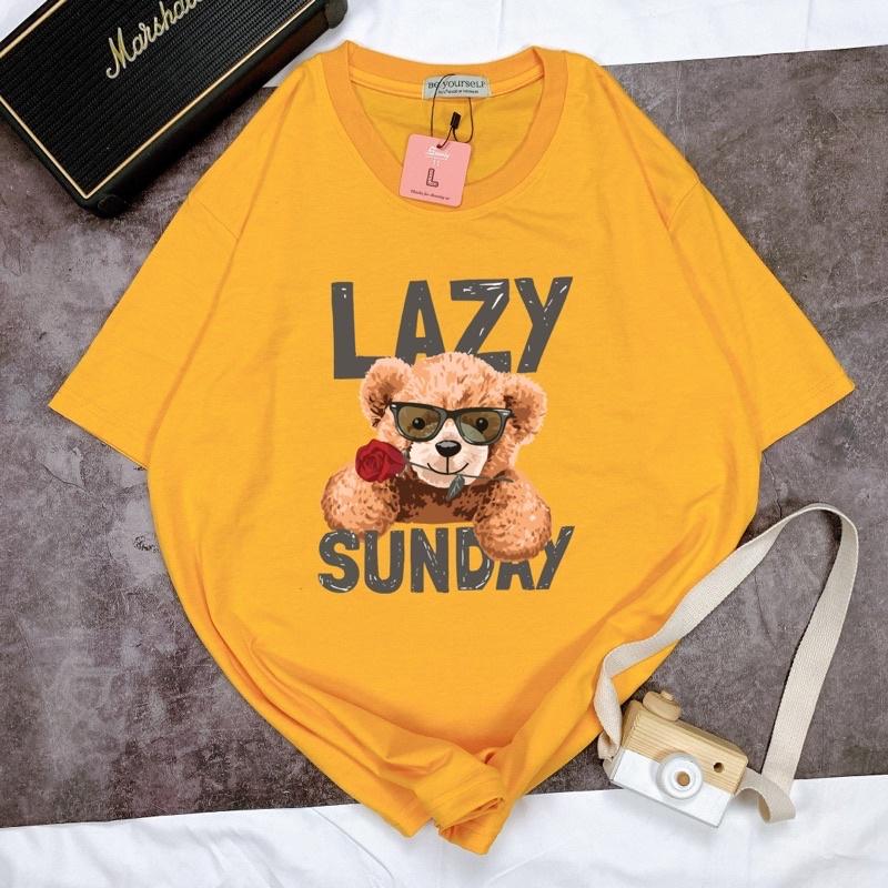 Áo Thun Tay Ngắn UNISEX in decal Gấu Lazy - Hình chụp thật