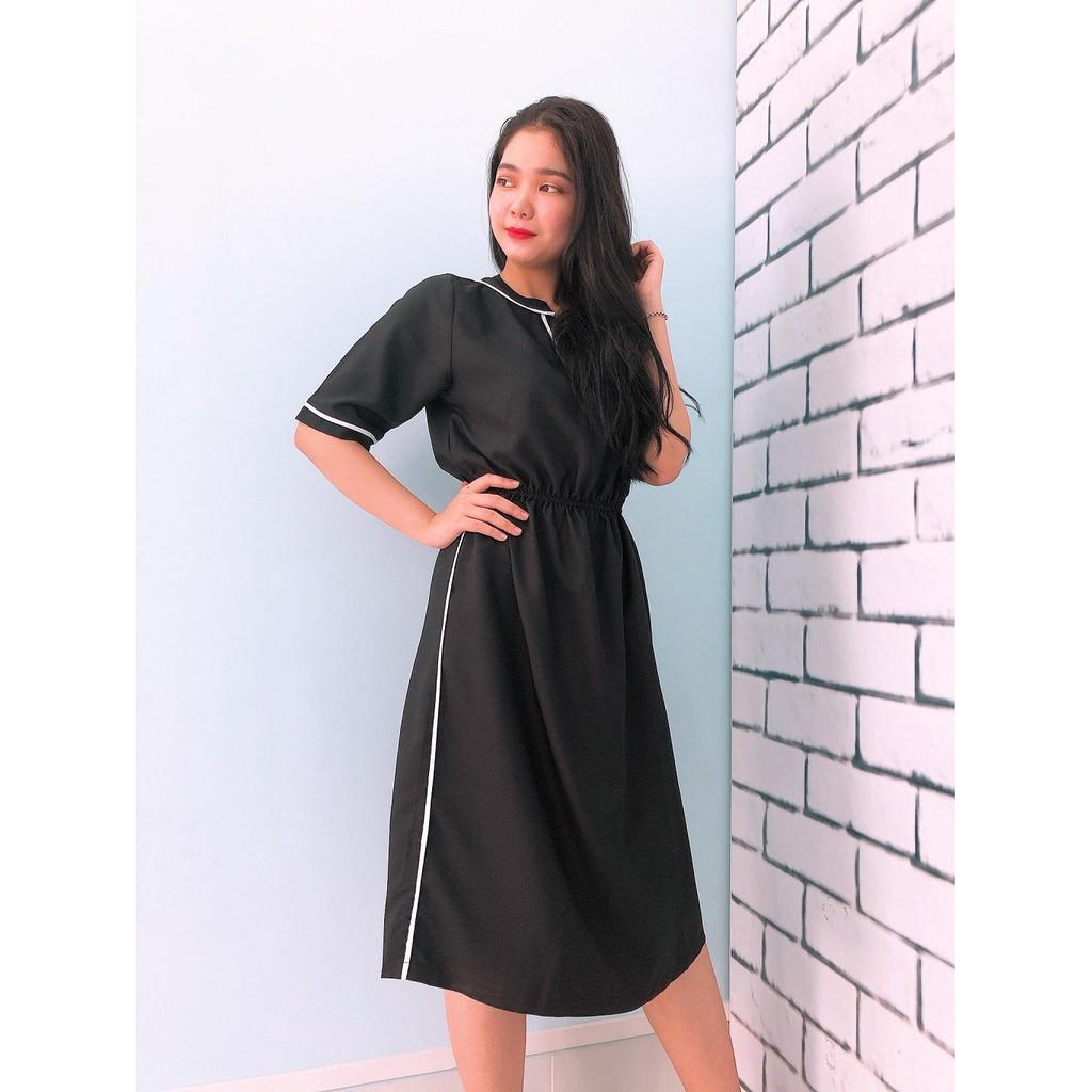 Đầm Suông Bo Eo, Cổ Áo Cách Điệu