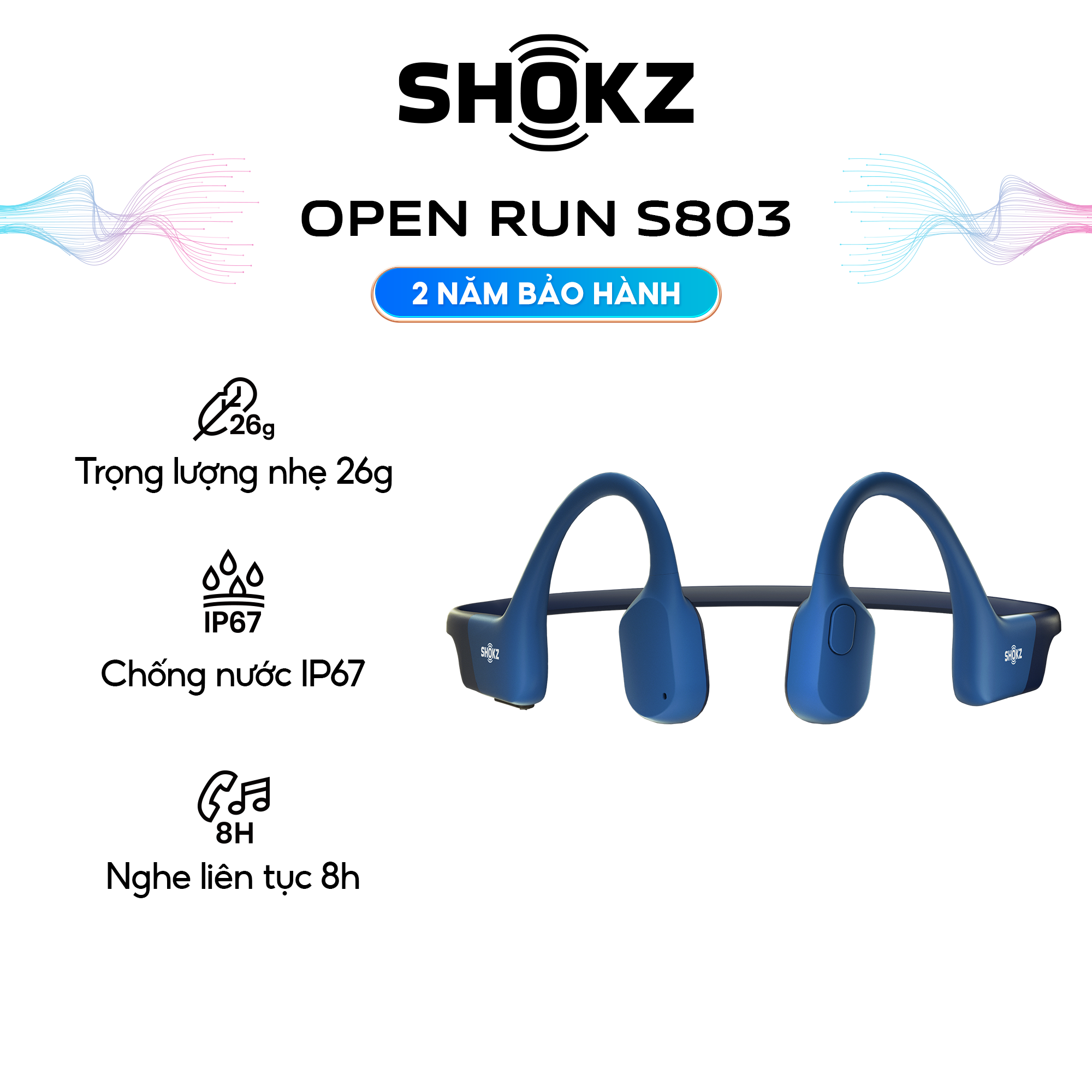 Tai Nghe Bluetooth Thể Thao Truyền Âm Thanh Qua Xương SHOKZ OPEN RUN S803 Màu Xanh Dương - Hàng chính hãng