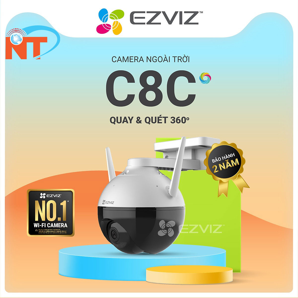 Camera IP Wifi PTZ Ngoài Trời Ezviz C8C Full Color Hồng Ngoại 30 Mét Có Dây Nối Nguồn Dài 1,5M - Hàng Chính Hãng