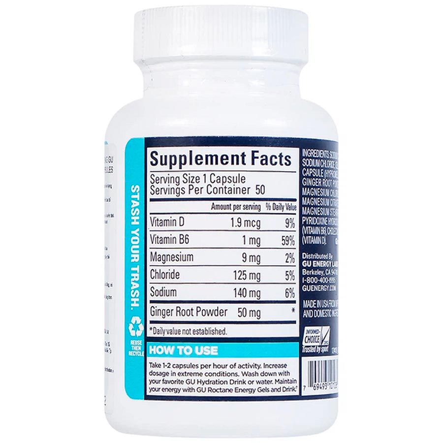Viên uống điện giải GU Roctane Electrolyte Capsules Hũ/50 viên - Hổ trợ đạp xe và chạy bộ