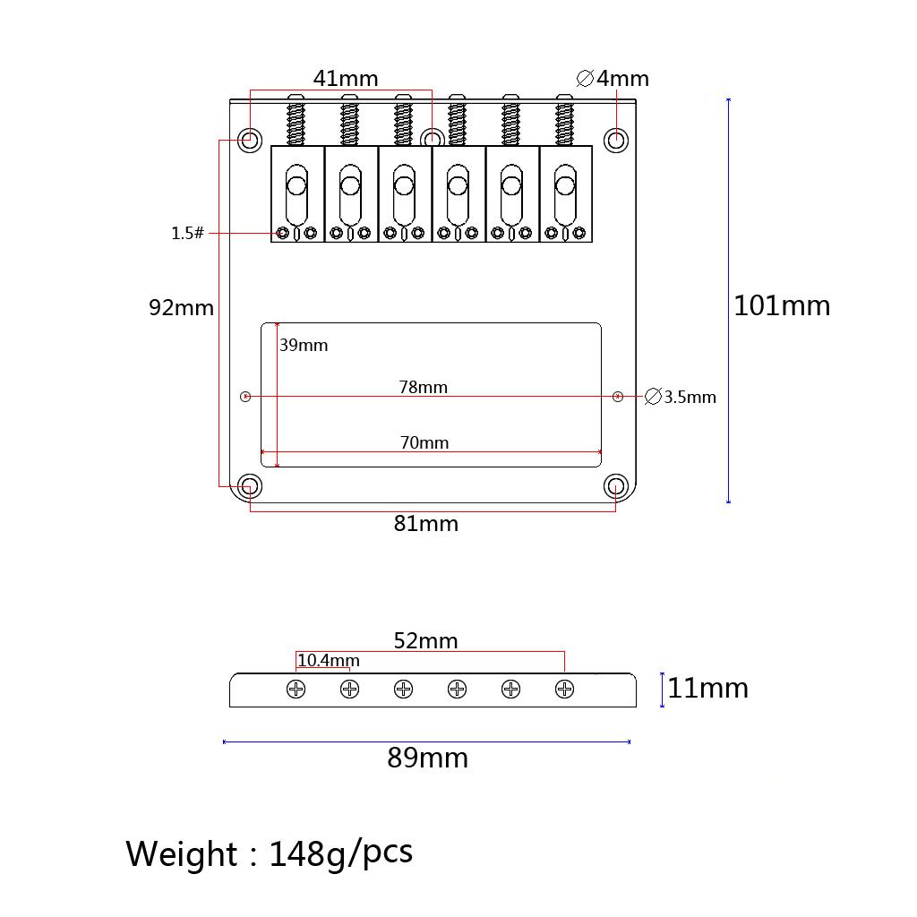 Electric Guitar Bridge 6 Square Saddle for TL Guitar Humbucker Black Durable