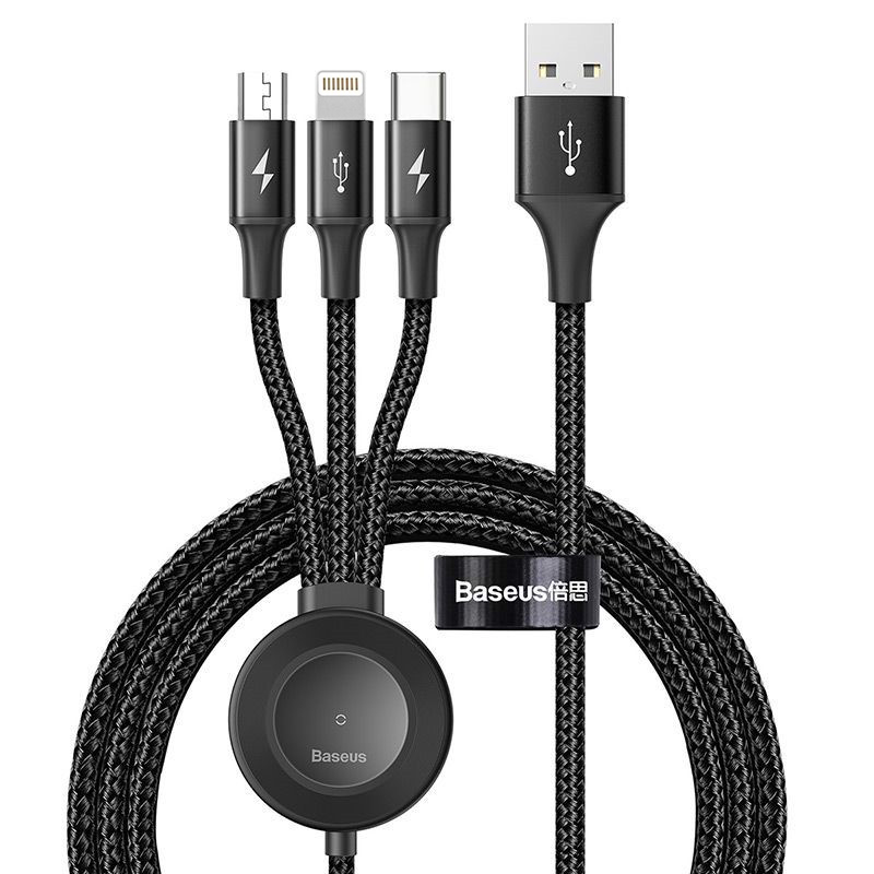 Cáp sạc 3 đầu tích hợp sạc không dây cho Apple Watch Baseus Star Ring Series 4 in 1 Wireless Charging Cable - Hàng chính hãng