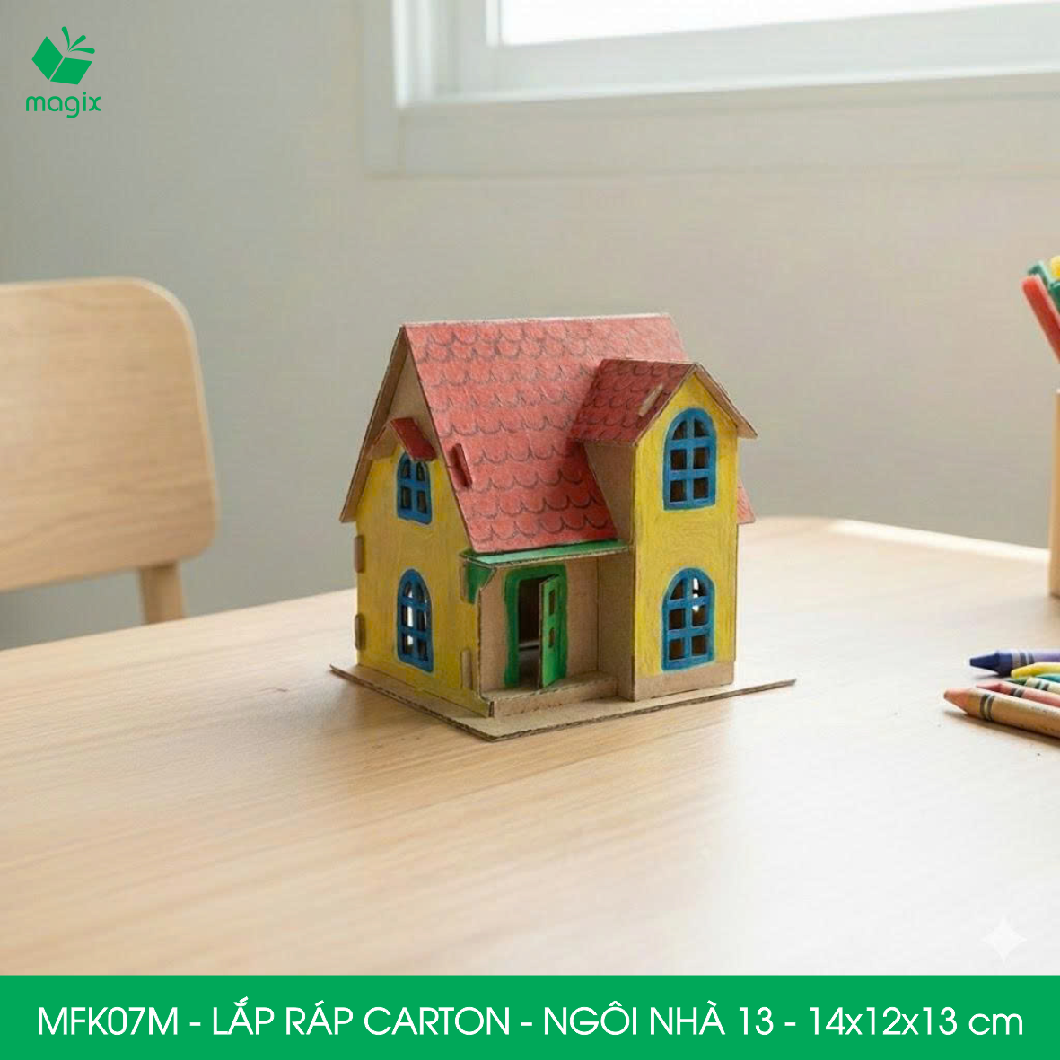 MFK07M -14x12x13 cm - Mô hình ngôi nhà lắp ráp từ bìa carton cao cấp, nhà giấy carton mini sáng tạo