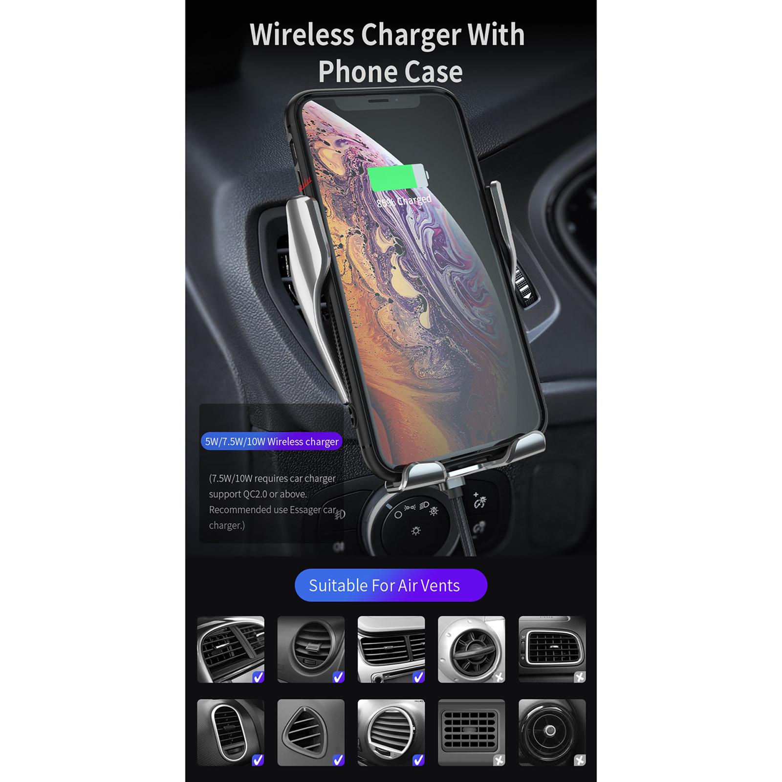 Wireless Car Charger, Air Vent Holder, Auto Clamp QI 10W Fast Charging Car Charger Holder for  X / 8 / 8P / XR / XS