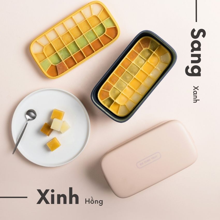 Khuôn Đá Tủ Lạnh Có Nắp Silicon 4 Trong 1 FEEKA Cao Cấp Tiện lợi Kèm Hộp