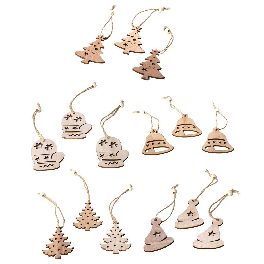 3pcs Unfinished Wooden Slices Cutout Pendant Xmas Decor