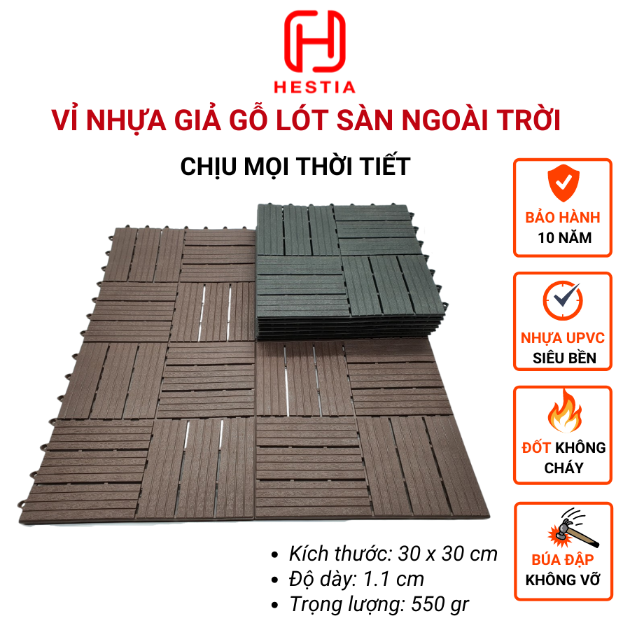 Vỉ nhựa lót sàn 12 NAN - Phong cách mới - Chống trơn trượt ban công, bể bơi, sân thượng, sân vườn, nhà tắm, quán cafe.