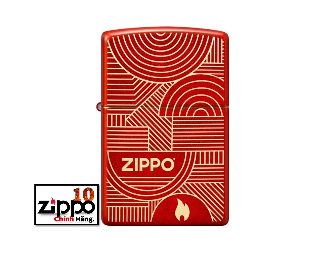 Bật lửa Zippo 48705 Logo Flame Art Deco Circles Lines - Chính hãng 100%