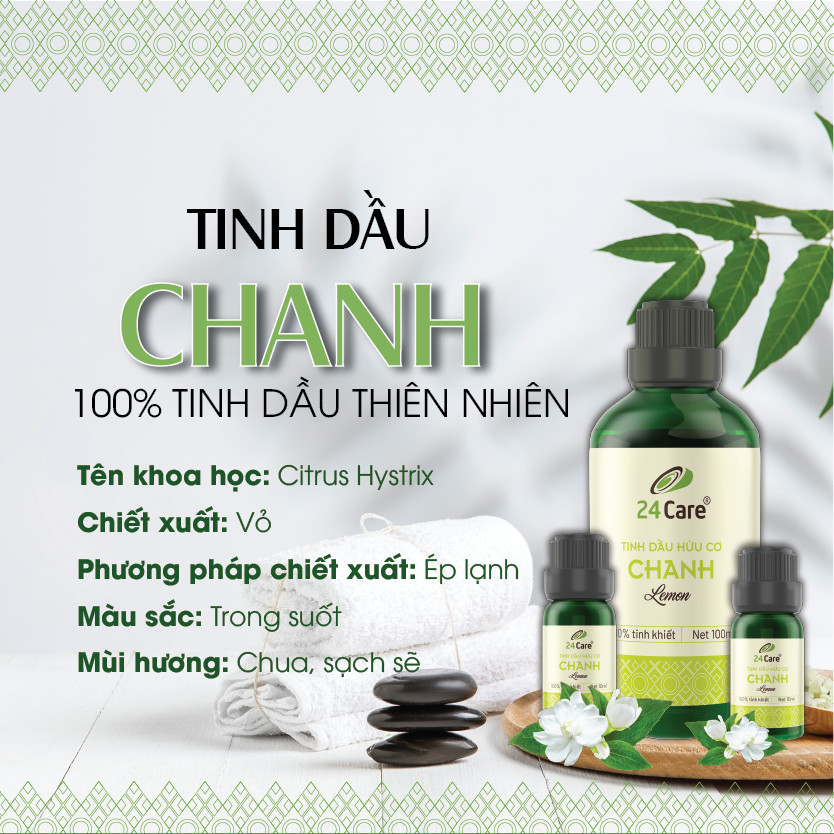 Tinh dầu Chanh nguyên chất 24Care 10ML - Chiết xuất thiên nhiên, kháng khuẩn, thơm mát, dễ chịu.