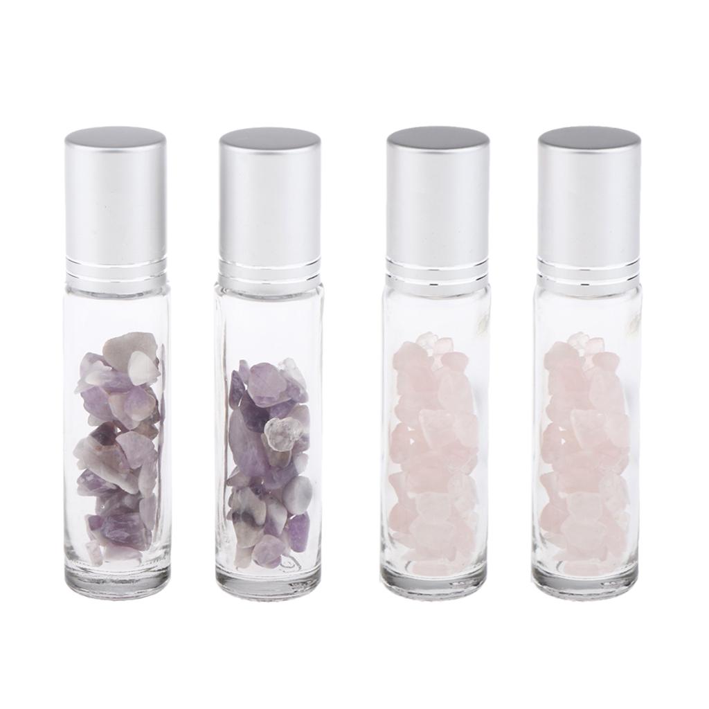 4 Pieces 10ml Empty Glass Oils Perfume Aromatherapy Roll-on Bottles Pink+Purple