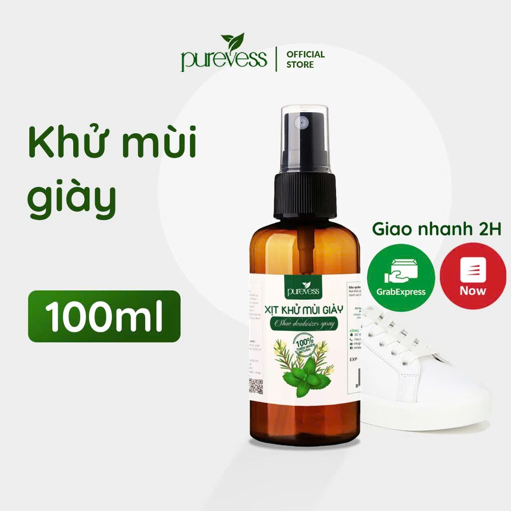 Xịt khử mùi giày Purevess tinh chất bạc hà the mát
