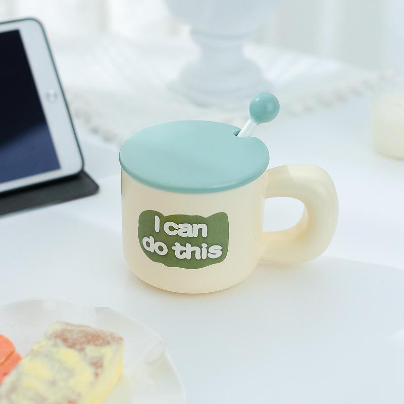 Cốc Sứ Cafe Sữa Tạo Động Lực Ngày Mới Cho Văn Phòng, Ăn Sáng Tại Nhà 380ml Có Nắp