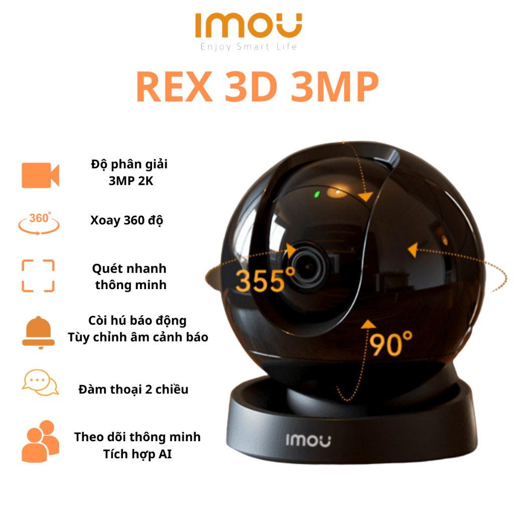 Camera Wifi Imou Rex 3D I IPC-GS2DP-5K0W I Tích hợp AI phát hiện người và vật nuôi I Tua theo điểm | Hàng chính hãng